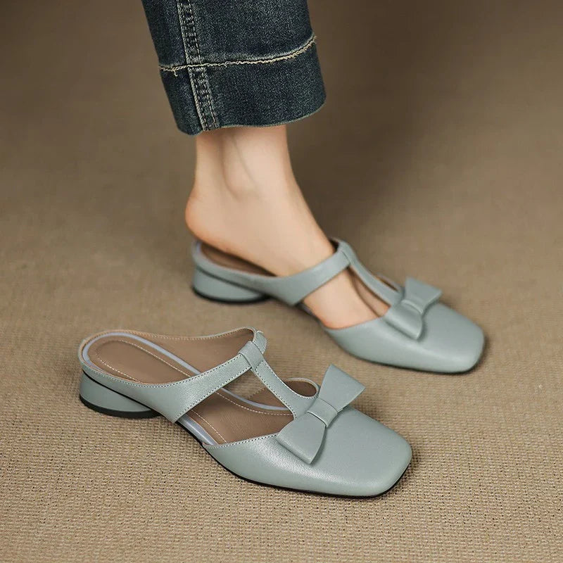CLARA LEATHER SLIDE MULES