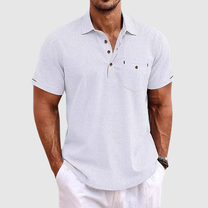 THEODORE WILLOW LINEN POLO SHIRT