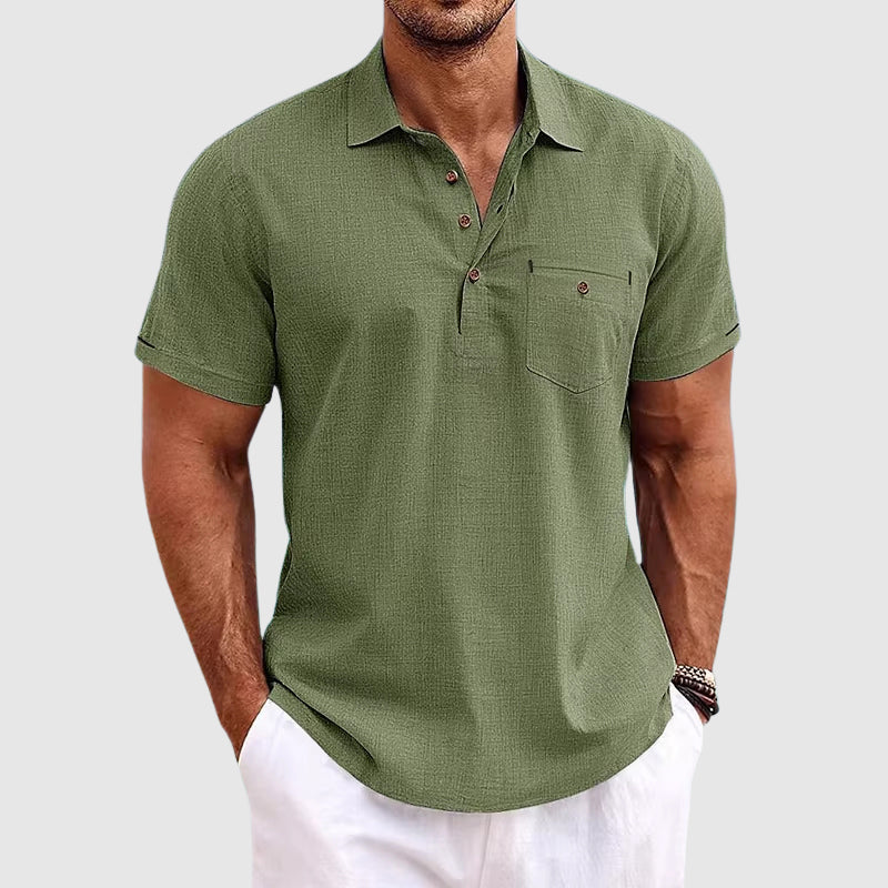 THEODORE WILLOW LINEN POLO SHIRT